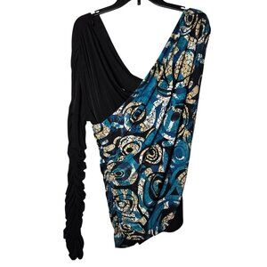 Yummy Ruched Sleeve Top Plus 3X‎ Y2K Glam Stretch Club Asymmetric Night Out